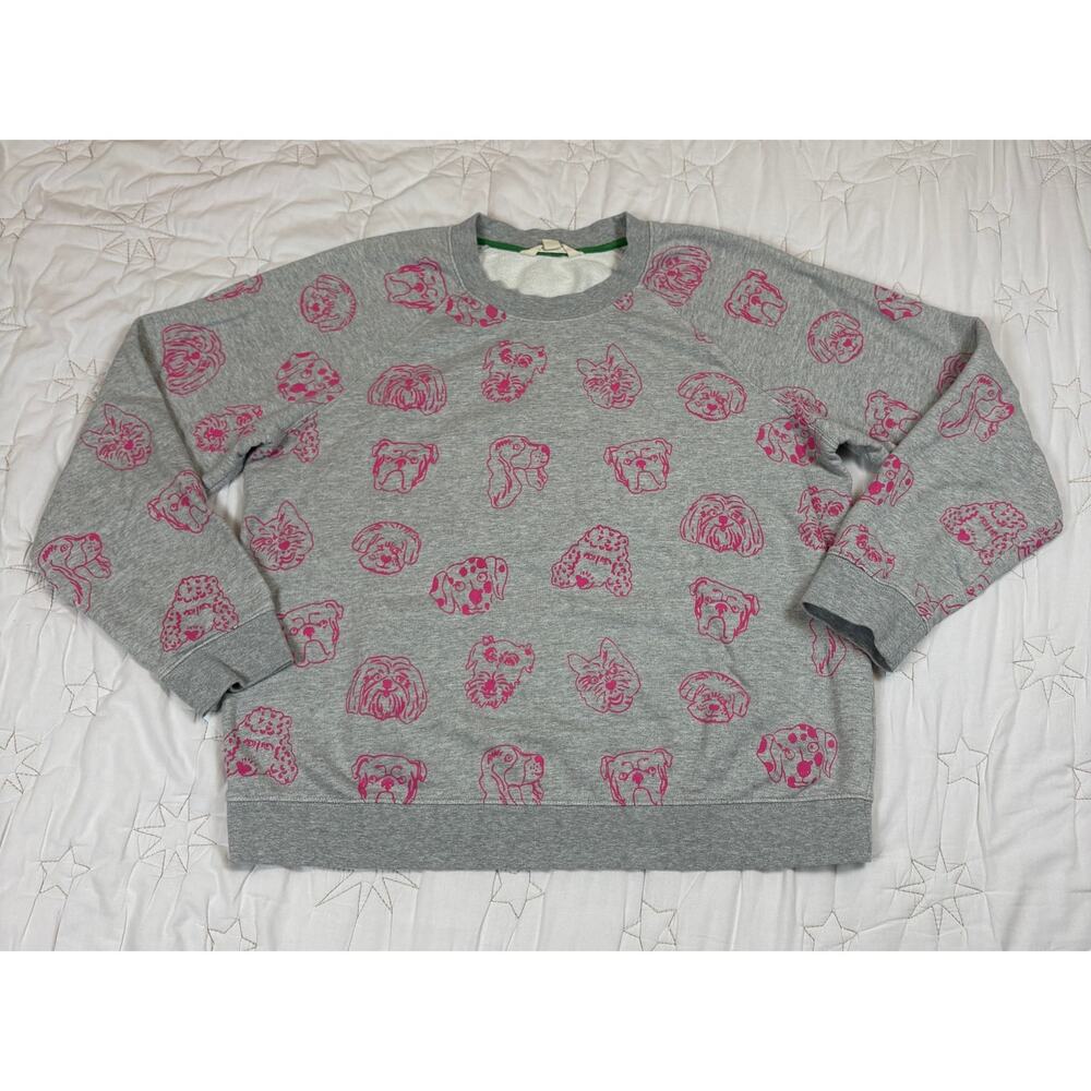 Boden Gray Pink Dog Doodles Crewneck Sweatshirt Size L - Picture 2 of 4